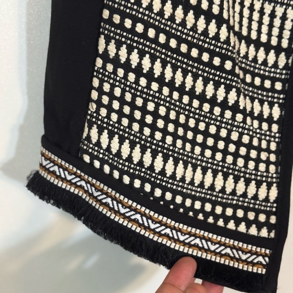 H&M Boho Tapestry Black White Patterned Fringe Vest | Size 8 - Picture 8 of 12